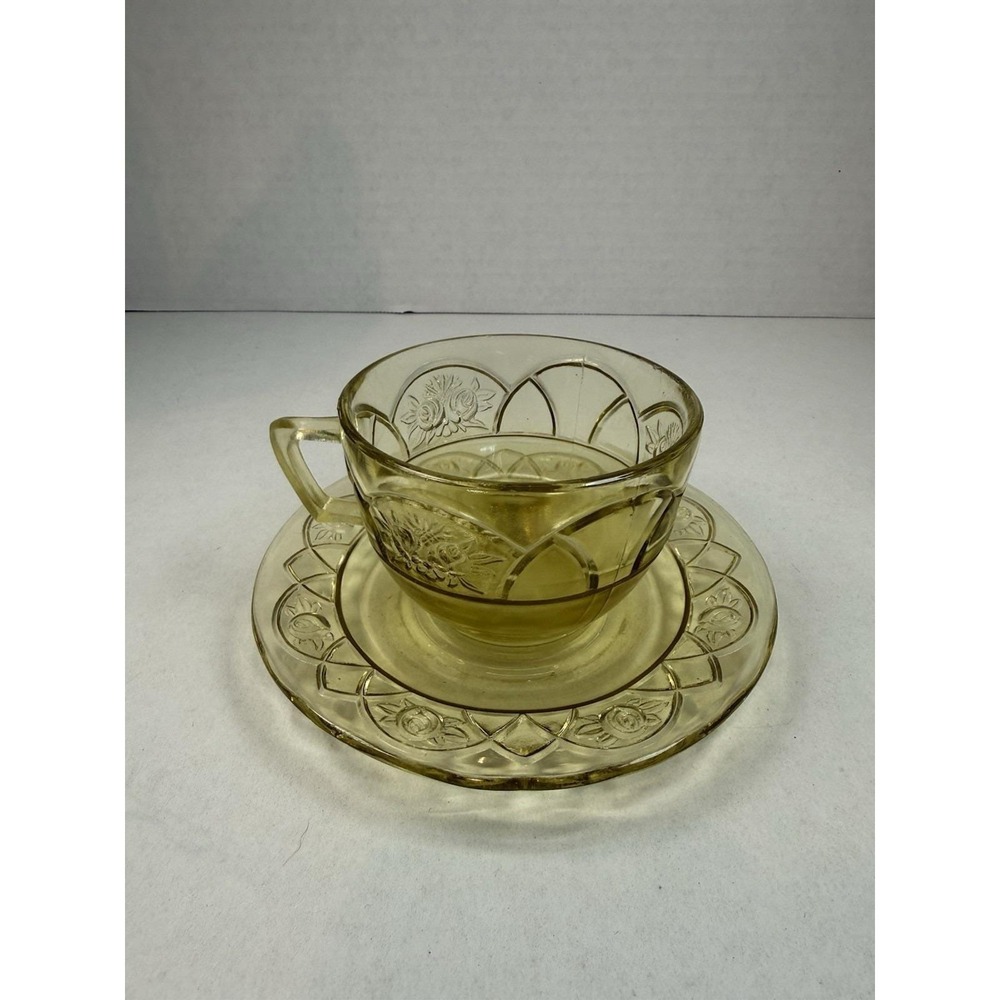 Federal Rosemary Amber Tea Cup And Saucer Depression Glass